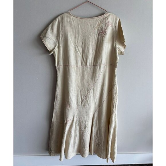 J.Jill Womens Crochet Short Slevee 100% Linen Long Embroidered Dress Beige Sz L - Picture 2 of 14